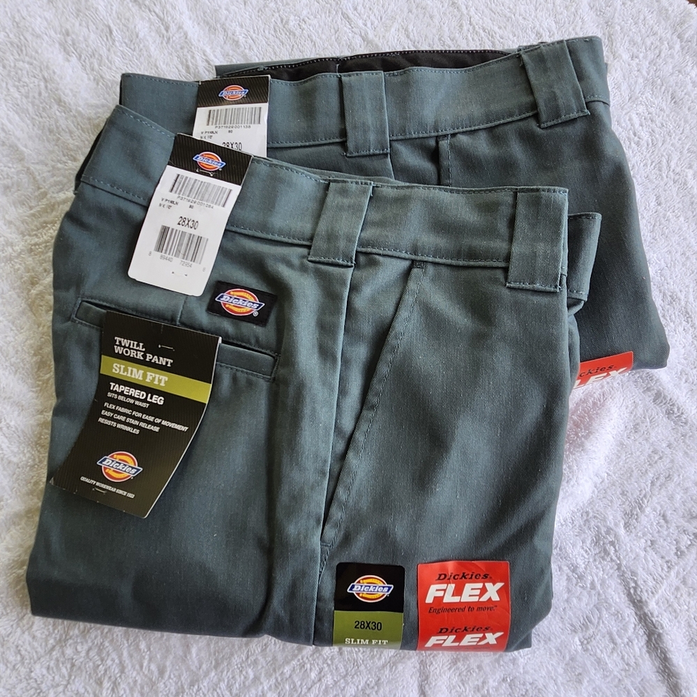 Set of 2 Dickies Men's Green Twill Work Pants.